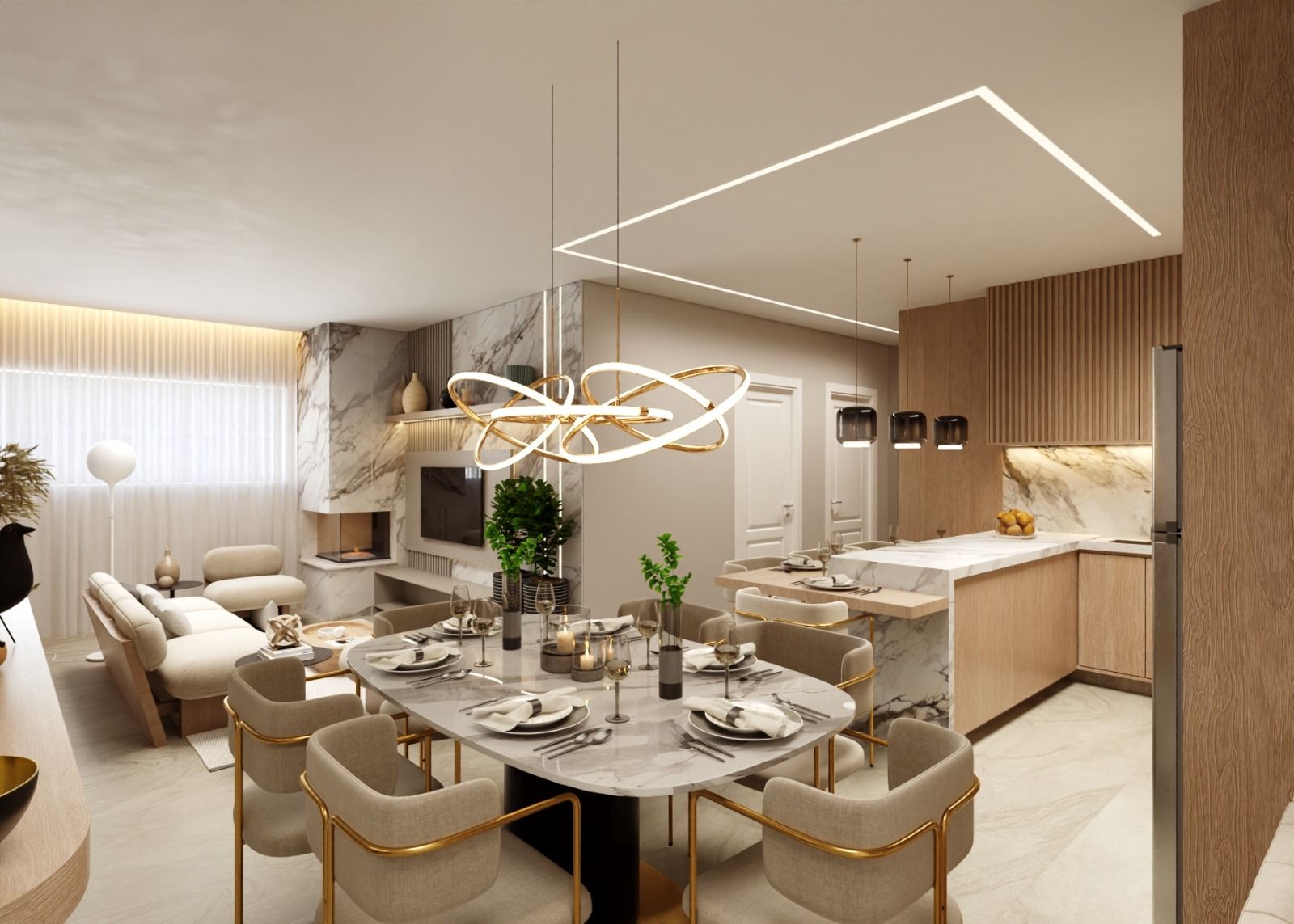 Estar e jantar de um apartamento do El Shaday. Imagem ilustrativa.